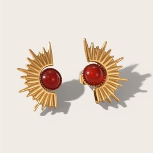 Sunburst Red Gem Stud Earrings